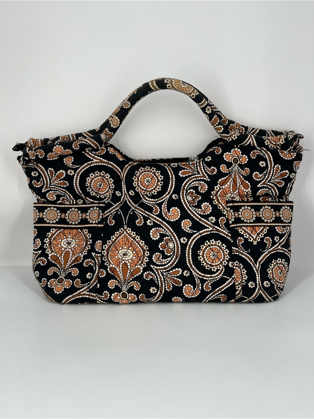 Vera Bradley Caffe LatteBlack Quilted Paisley Top-Handle Purse w/ Brown Accents